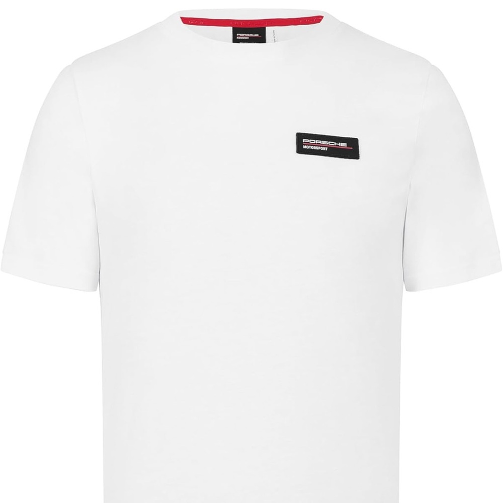 Porsche Motorsport White Short Sleeve Tee Minimalist Crew Neck